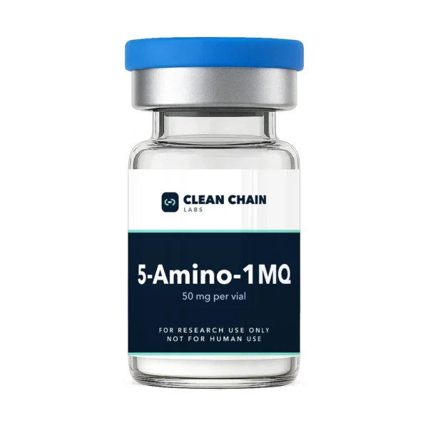 Clean Chain Labs 5-Amino-1MQ (50mg) research vial labeled For Research Use Only, Not for Human Use