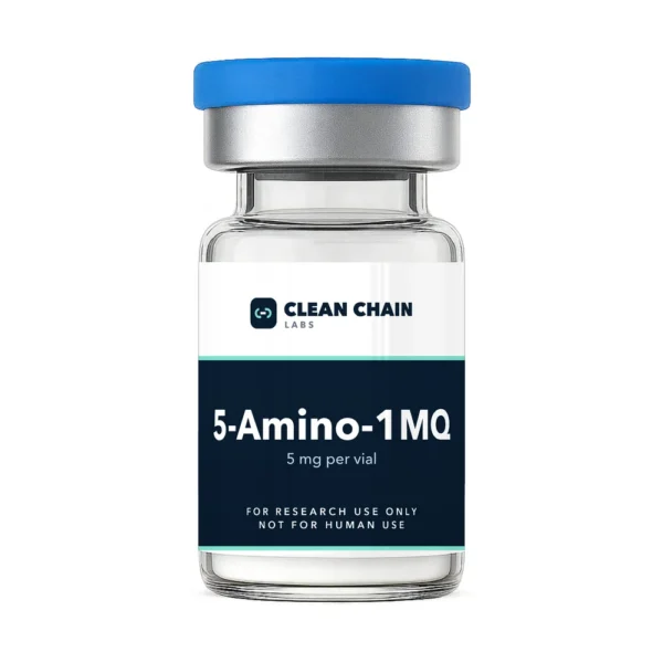 Clean Chain Labs 5-Amino-1MQ (5mg) research vial labeled For Research Use Only, Not for Human Use