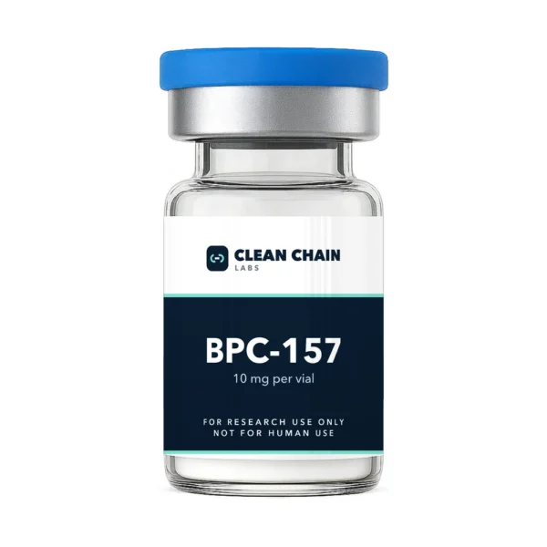 Clean Chain Labs BPC-157 (10mg) research vial labeled For Research Use Only, Not for Human Use