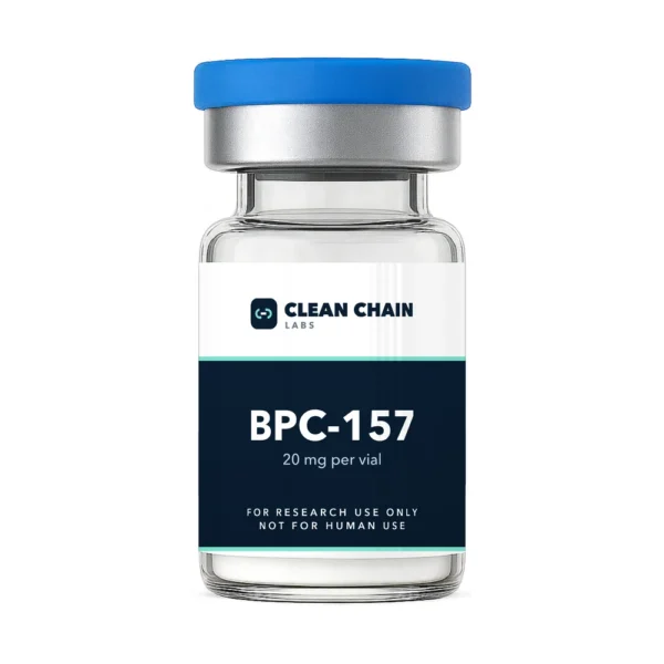 Clean Chain Labs BPC-157 (20mg) research vial labeled For Research Use Only, Not for Human Use