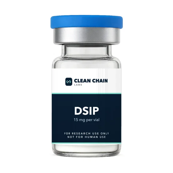 Clean Chain Labs DSIP (15mg) research vial labeled For Research Use Only, Not for Human Use