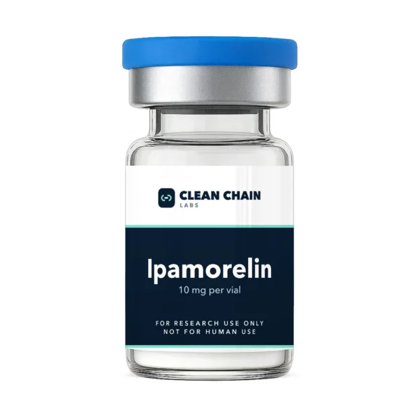 Clean Chain Labs Ipamorelin (10mg) research vial labeled For Research Use Only, Not for Human Use