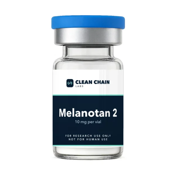 Clean Chain Labs Melanotan 2 (10mg) research vial labeled For Research Use Only, Not for Human Use