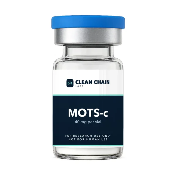 Clean Chain Labs MOTS-c (40mg) research vial labeled For Research Use Only, Not for Human Use