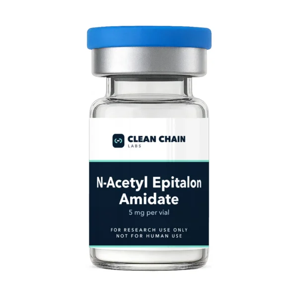 Clean Chain Labs N-Acetyl Epitalon Amidate (5mg) research vial labeled For Research Use Only, Not for Human Use